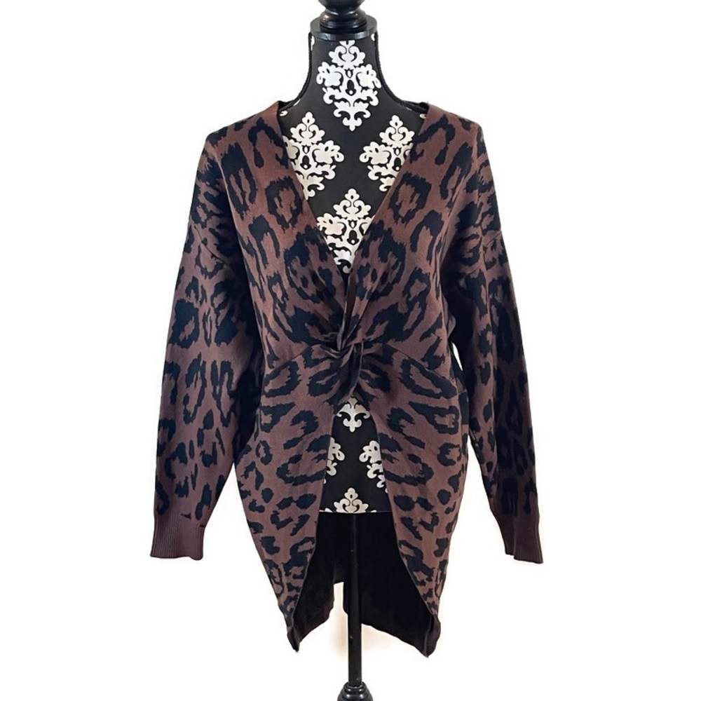 Shein Leopard Print Knotted Chunky Sweater